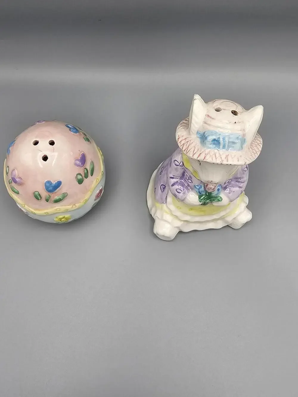 Vintage Ceramic Bunny and Egg Salt and Pepper Shakers